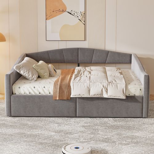 Lit Coffre Double 140x200 Cm, Lit Adulte, Canapé-lit Moderne, Métal, Mdf, Velours Gris