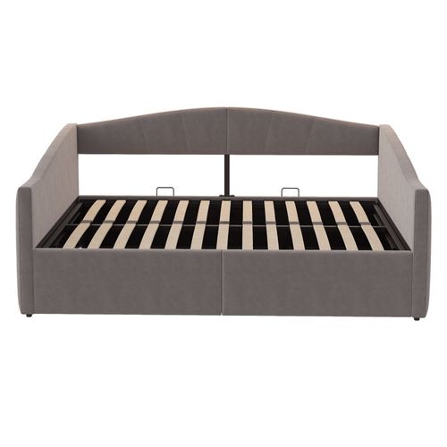 Lit Coffre Double 140x200 Cm, Lit Adulte, Canapé-lit Moderne, Métal, Mdf, Velours Gris