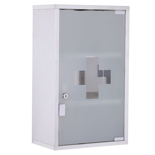 Armoire à Pharmacie 30x12x60 Cm, Porte Verrouillable En Verre Satiné, Acier Inoxydable, Argent