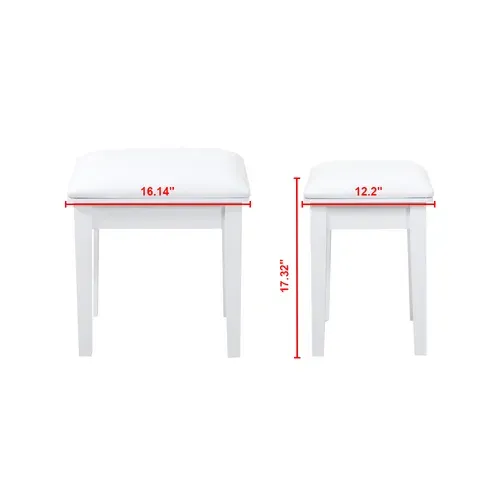 Tabouret Coiffeuse 41x31x44 Cm, Assise Confortable, Sans Dossie, Bois, Pu, Couleur Blanc