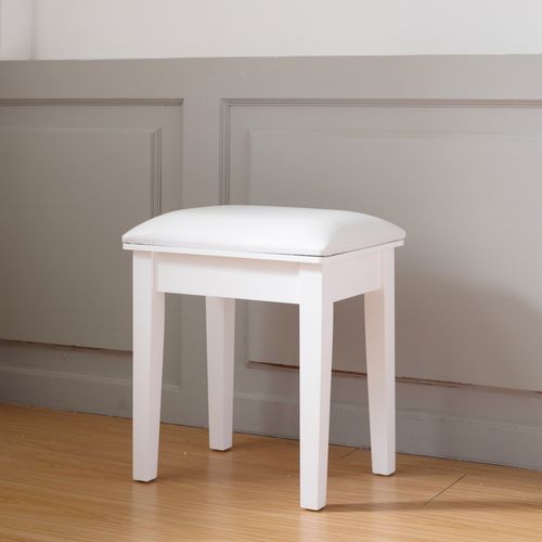 Tabouret Coiffeuse 41x31x44 Cm, Assise Confortable, Sans Dossie, Bois, Pu, Couleur Blanc