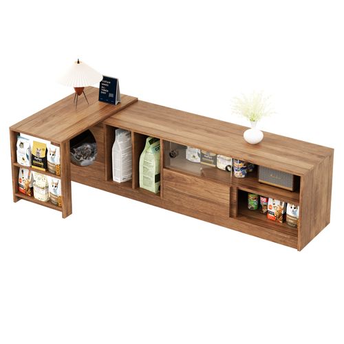 Meuble TV 180x40x51.5 Cm, Modulable Pivotant Extensible, Mdf Et Verre Trempé, Couleur Brun