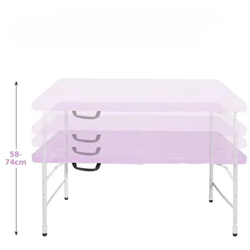Table Pliante 125x61 Cm, Hauteur Réglable, Avec Poignée, Acier Et Plastique, Couleur Violet