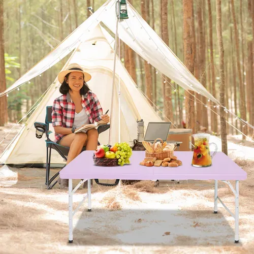 Table Pliante 125x61 Cm, Hauteur Réglable, Avec Poignée, Acier Et Plastique, Couleur Violet
