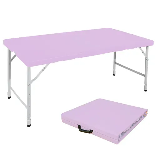 Table Pliante 125x61 Cm, Hauteur Réglable, Avec Poignée, Acier Et Plastique, Couleur Violet