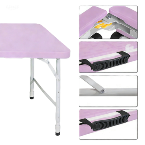 Table Pliante 125x61 Cm, Hauteur Réglable, Avec Poignée, Acier Et Plastique, Couleur Violet