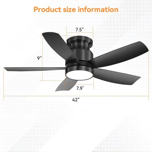 Ventilateur De Plafond 107 Cm Avec LED, Télécommande 6 Vitesses, Moteur Dc, Noir