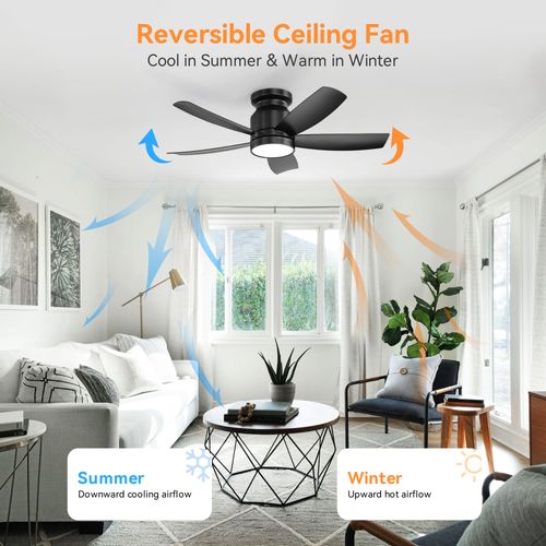 Ventilateur De Plafond 107 Cm Avec LED, Télécommande 6 Vitesses, Moteur Dc, Noir