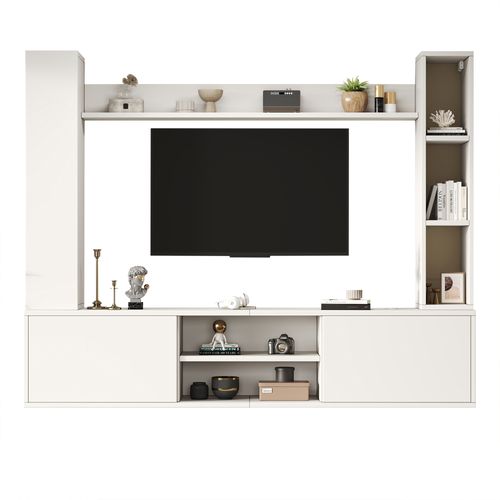 Ensemble Meuble TV 180x35x123,5 Cm, 4 Éléments Rangement, 5 Niches, Panneau De Particules, Blanc