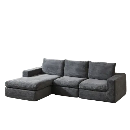 Canapé Modulable 251x160x81 Cm, 4 Modules, Double Couche De Mousse, Velours Côtelé, Gris Foncé