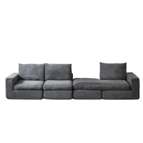 Canapé Modulable 251x160x81 Cm, 4 Modules, Double Couche De Mousse, Velours Côtelé, Gris Foncé