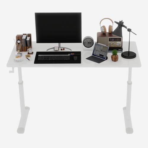 Bureau Réglable 120x60x60-90 Cm, Manivelle De Réglage, Métal Et Bois, Couleur Blanche