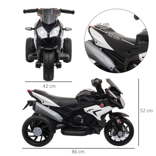 Moto électrique Enfant 86 X 42 X 52 Cm, Lumières Et Sons, Rechargeable, Plastique Noir