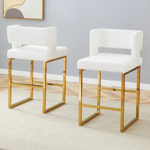 Lot De 2  Tabouret De Bar 53x48x91 Cm, Chaise Haute, Pieds En Métal Doré, Pu Blanc