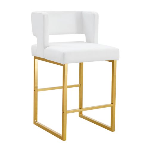 Lot De 2  Tabouret De Bar 53x48x91 Cm, Chaise Haute, Pieds En Métal Doré, Pu Blanc
