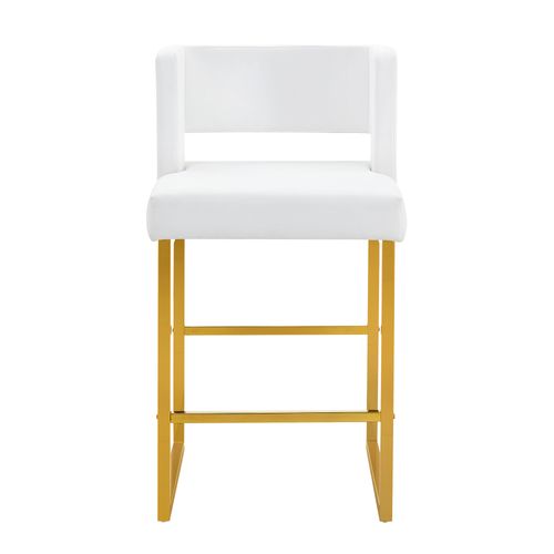 Lot De 2  Tabouret De Bar 53x48x91 Cm, Chaise Haute, Pieds En Métal Doré, Pu Blanc