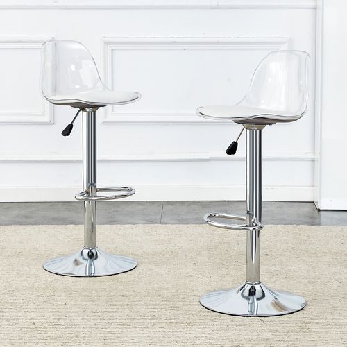 Tabouret De Bar 82/104x39x33 Cm, Assise Haute, Réglable En Hauteur, Pivotant à 360°, Blanc