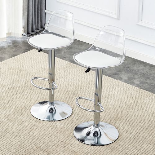 Tabouret De Bar 82/104x39x33 Cm, Assise Haute, Réglable En Hauteur, Pivotant à 360°, Blanc