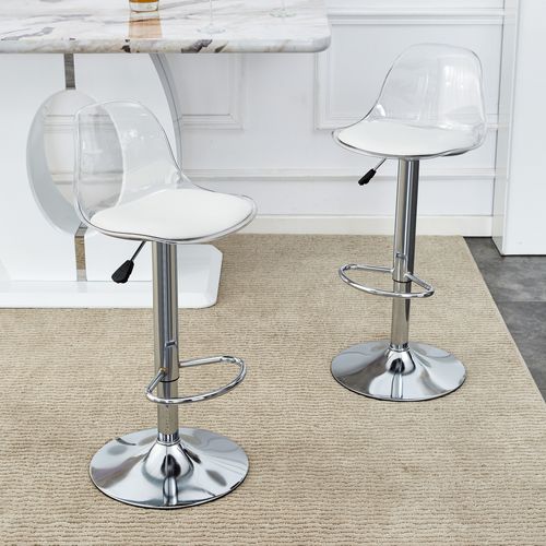 Tabouret De Bar 82/104x39x33 Cm, Assise Haute, Réglable En Hauteur, Pivotant à 360°, Blanc