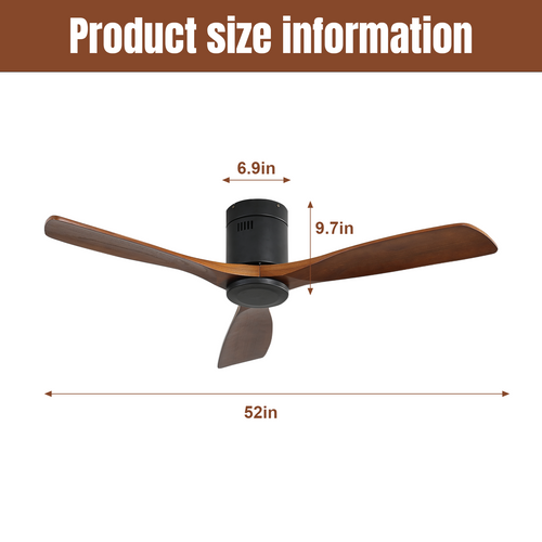 Ventilateur De Plafond 132cm, Moteur Dc Silencieux Réversible Avec Minuterie, Métal, Bois, Noir+brun