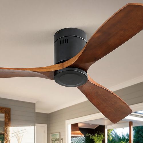 Ventilateur De Plafond 132cm, Moteur Dc Silencieux Réversible Avec Minuterie, Métal, Bois, Noir+brun