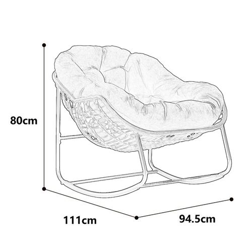 Fauteuil à Bascule En Rotin 111x94.5x80 Cm, Grand Modèle, Cadre En Acier, Coussin Bleu Marine