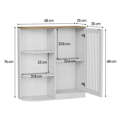 Meuble De Rangement Salle De Bain 68x25x76cm, Meuble D'angle, Étagère Ouvert, Porte, Mdf, Blanc+bois