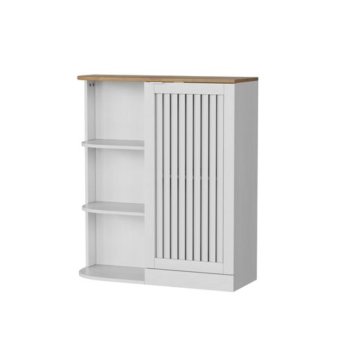 Meuble De Rangement Salle De Bain 68x25x76cm, Meuble D'angle, Étagère Ouvert, Porte, Mdf, Blanc+bois