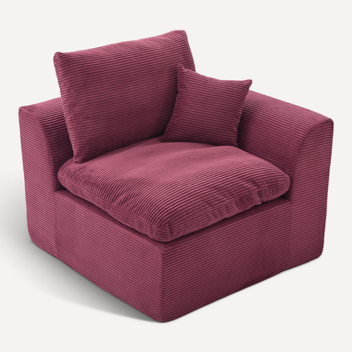 Fauteuil 1 Place 102.5x101x 84 Cm, Assise Confortable, Mousse, Tissu Velours Côtelé, Bordeaux