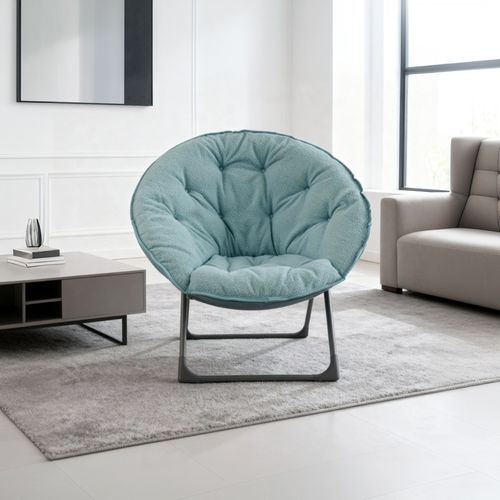 Fauteuil Lune Pliant 58x53x85 Cm, Assise En Laine De Mouton, Structure Métal Robuste, Bleu+noir
