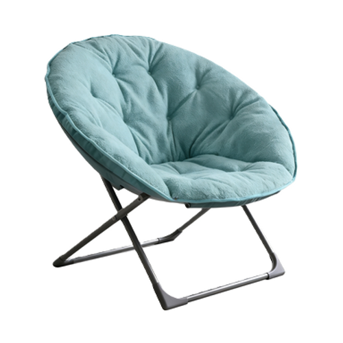 Fauteuil Lune Pliant 58x53x85 Cm, Assise En Laine De Mouton, Structure Métal Robuste, Bleu+noir