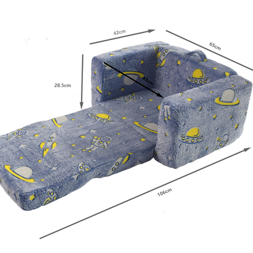 Fauteuil Modulable Pour Enfant 65x42-106x28.5 Cm, Transformable En Couchage, Tissu Doux, Bleu