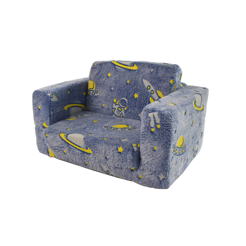 Fauteuil Modulable Pour Enfant 65x42-106x28.5 Cm, Transformable En Couchage, Tissu Doux, Bleu