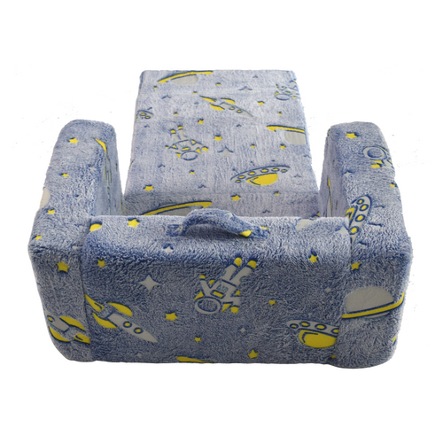 Fauteuil Modulable Pour Enfant 65x42-106x28.5 Cm, Transformable En Couchage, Tissu Doux, Bleu