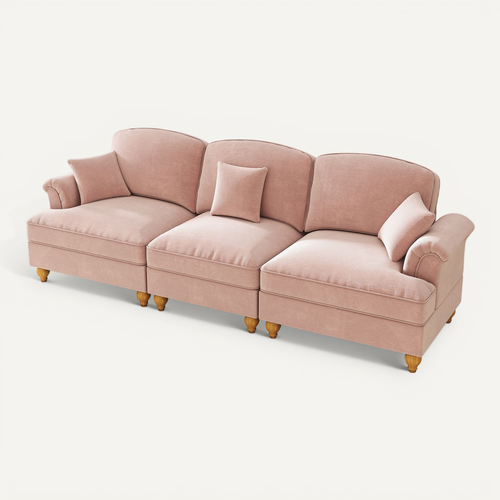 Canapé Compressé 3 Places 272x83.5x93cm, Jupe Plissée Amovible Pour Deux Styles, Chenille, Rose