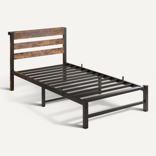 Lit Adulte 90x200 Cm, éclairage LED Rgb Et Station USB Intégrée, Métal Et Bois, Couleur Noir+brun