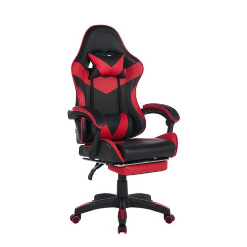 Fauteuil De Bureau, Ergonomique Réglable Avec Repose-pieds, Bois+métal, Rouge Et Noir