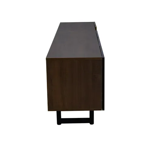 Meuble TV Bas 180x38x50 Cm à 4 Portes, 5 Niches, Design Unique, Motif Bois, En Mdf, Noir Et Marron