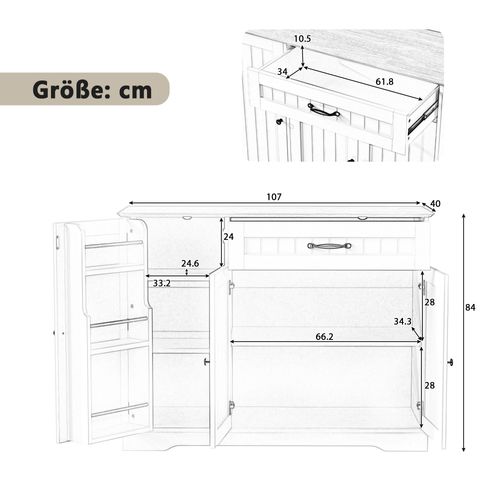 Desserte Moderne 107x40x84 Cm à 3 Portes Et Rangements, 1 Tiroir, Porte-bouteilles, Mdf, Noir