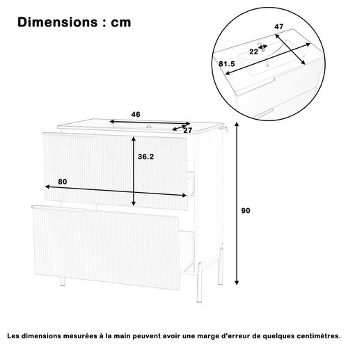 Meuble Vasque 81.5x47x90cm, Vasque Céramique, 2 Tiroirs De Rangement, Mdf, Vert+blanc+noir+doré