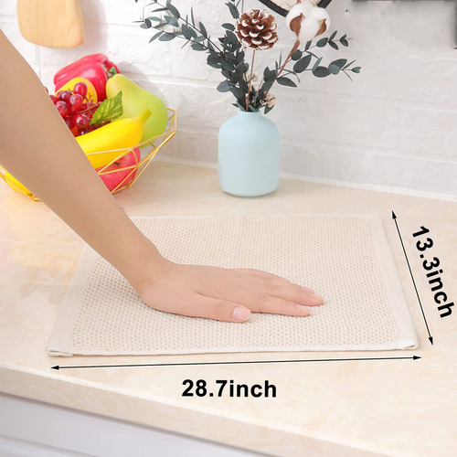 Lot De 4 Torchons En Coton Gaufré 34x73 Cm, Motif Nid D’abeilles, Lavables En Machine, Beige