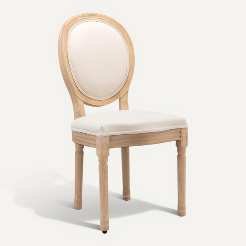 Lot De 2 Chaises De Salle à Manger 59,5x49x95 Cm, Style Français Ancien, Cadre En Bois, Lin Beige