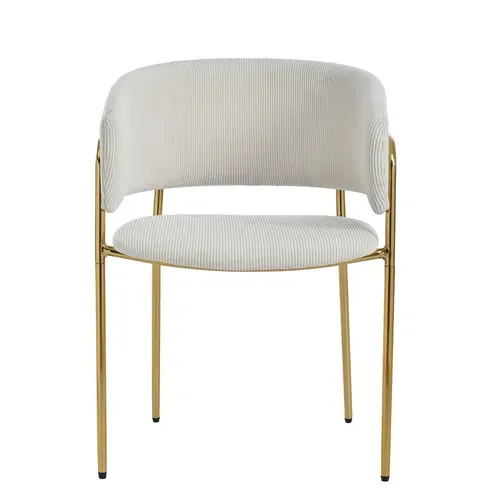 Lot De 2 Chaises 55x55x80cm, Dossier Ergonomique, Métal, Bois, Velours Côtelé, Beige+doré