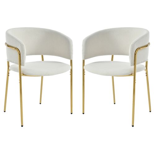 Lot De 2 Chaises 55x55x80cm, Dossier Ergonomique, Métal, Bois, Velours Côtelé, Beige+doré