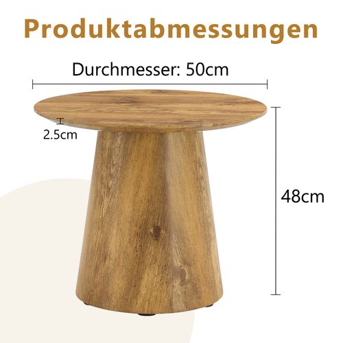 Table Basse Ronde 50 Cm Diamètre, Hauteur 48 Cm, Motif Bois En Mdf, Couleur Bois