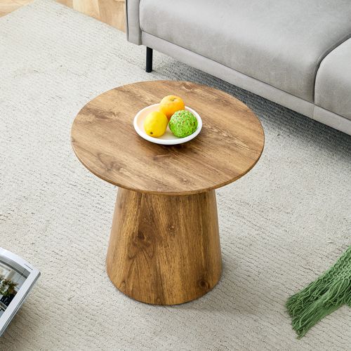 Table Basse Ronde 50 Cm Diamètre, Hauteur 48 Cm, Motif Bois En Mdf, Couleur Bois