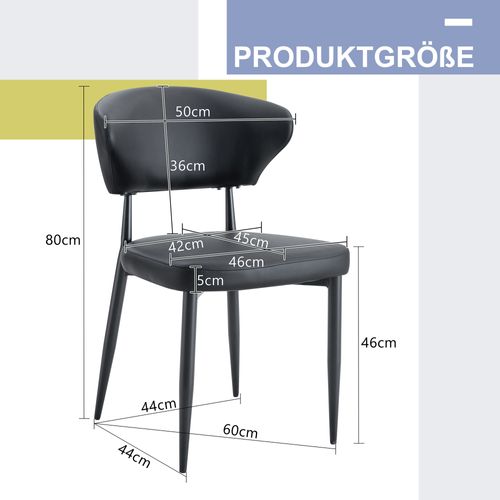 Lot De 2 Chaise De Salle à Manger 50x45x85 Cm, Dossier Ergonomique, Métal, Pu, Couleur Noire