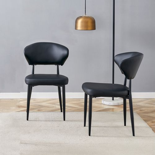 Lot De 2 Chaise De Salle à Manger 50x45x85 Cm, Dossier Ergonomique, Métal, Pu, Couleur Noire