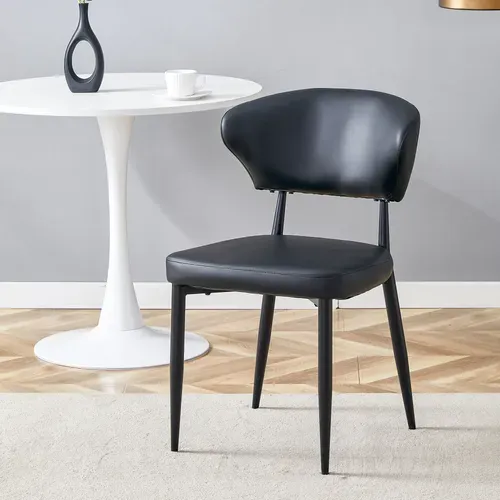 Lot De 2 Chaise De Salle à Manger 50x45x85 Cm, Dossier Ergonomique, Métal, Pu, Couleur Noire