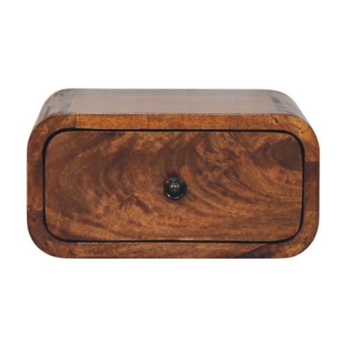 Table De Chevet Murale 1 Tiroir, Rangement Compact, Bois Massif, Finition Teintée, Couleur Brun
